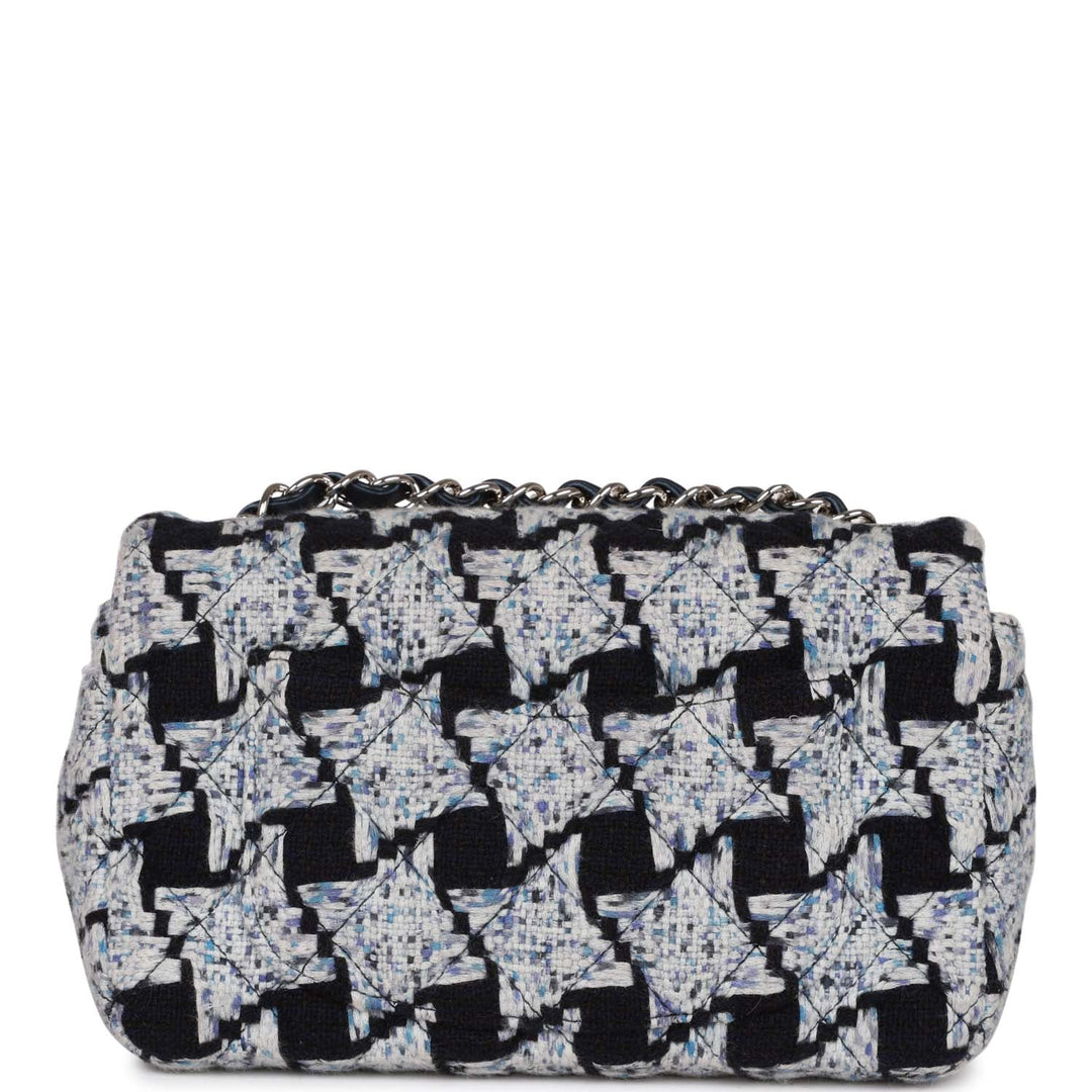 Top Quality Chanel Mini Rectangular Flap Bag Blue Tweed Silver Hardware