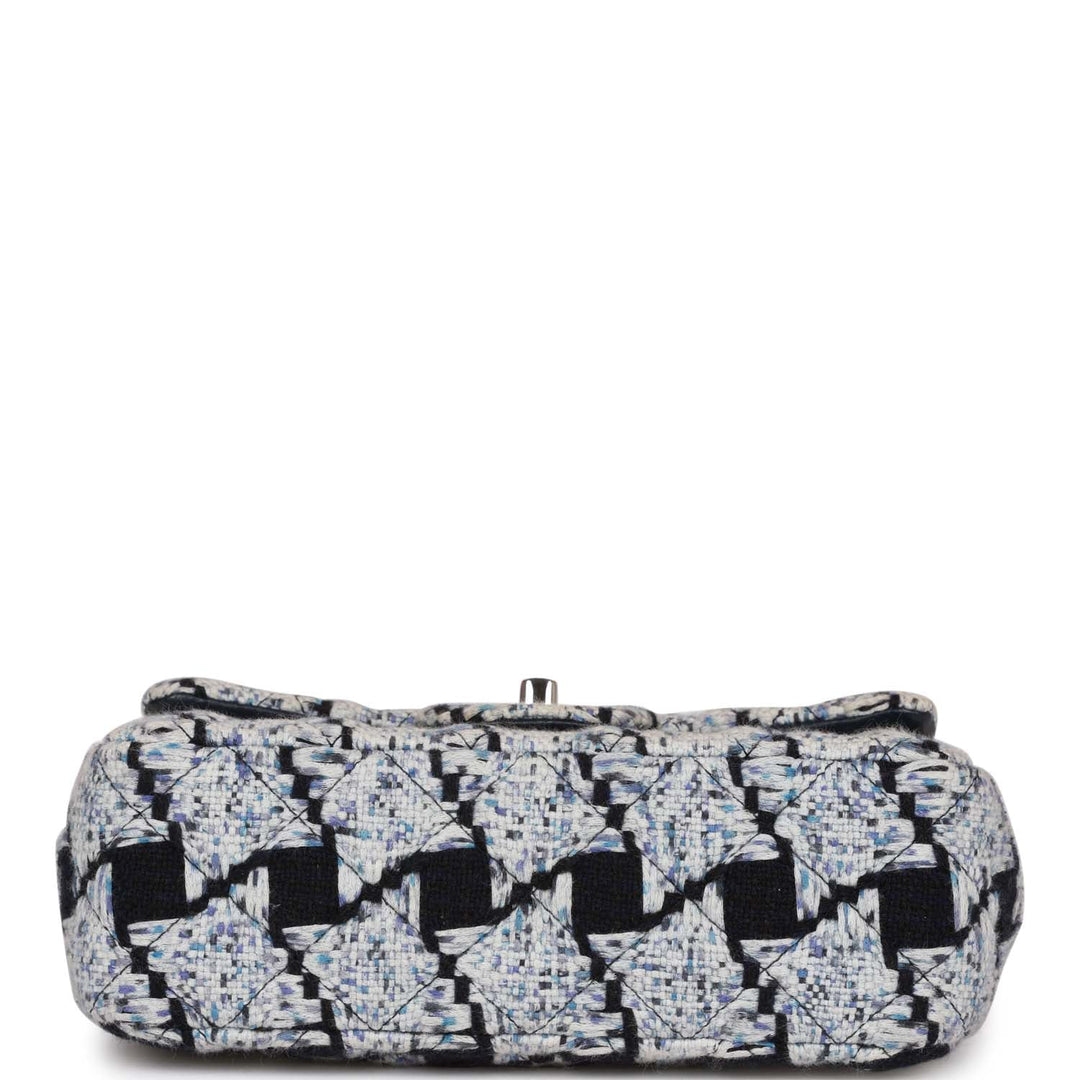 Top Quality Chanel Mini Rectangular Flap Bag Blue Tweed Silver Hardware