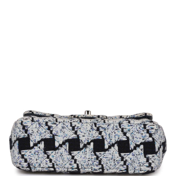 Top Quality Chanel Mini Rectangular Flap Bag Blue Tweed Silver Hardware