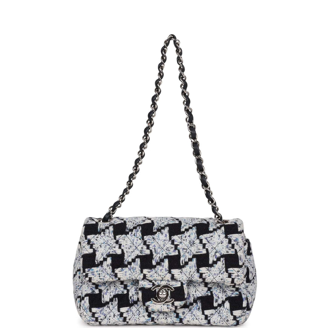 Top Quality Chanel Mini Rectangular Flap Bag Blue Tweed Silver Hardware