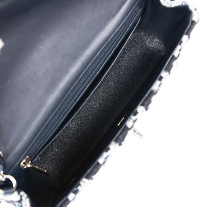 Top Quality Chanel Mini Rectangular Flap Bag Blue Tweed Silver Hardware
