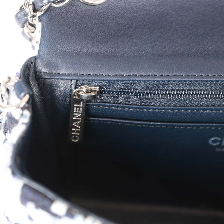 Top Quality Chanel Mini Rectangular Flap Bag Blue Tweed Silver Hardware