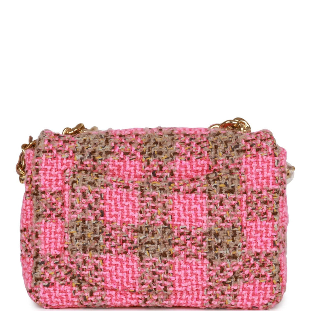 Top Quality Chanel Small Elegant Chain Flap Bag Pink and Beige Tweed Gold Hardware