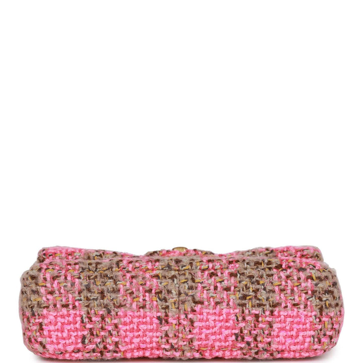 Top Quality Chanel Small Elegant Chain Flap Bag Pink and Beige Tweed Gold Hardware