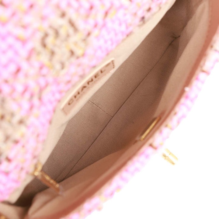 Top Quality Chanel Small Elegant Chain Flap Bag Pink and Beige Tweed Gold Hardware