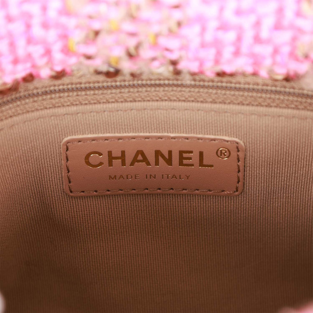 Top Quality Chanel Small Elegant Chain Flap Bag Pink and Beige Tweed Gold Hardware