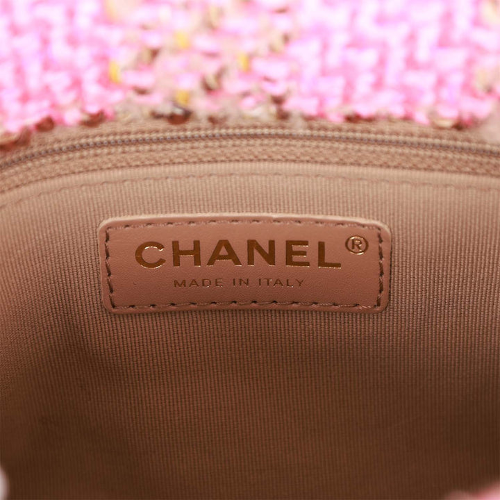 Top Quality Chanel Small Elegant Chain Flap Bag Pink and Beige Tweed Gold Hardware