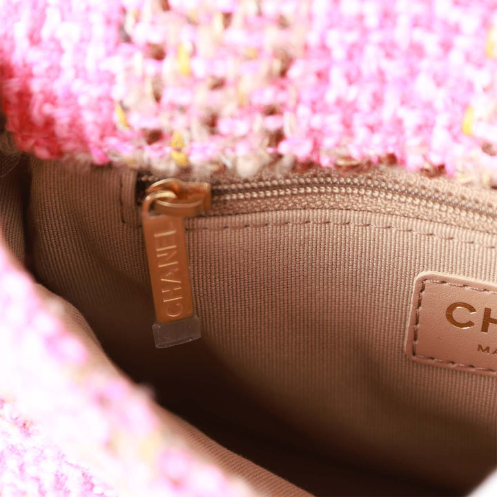 Top Quality Chanel Small Elegant Chain Flap Bag Pink and Beige Tweed Gold Hardware