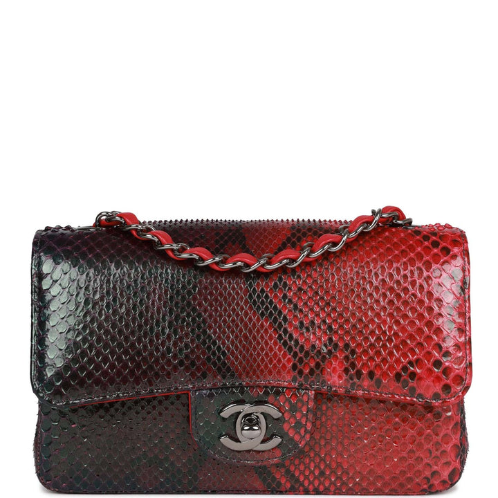 Top Quality Chanel Mini Rectangular Flap Bag Red and Black Python Ruthenium Hardware