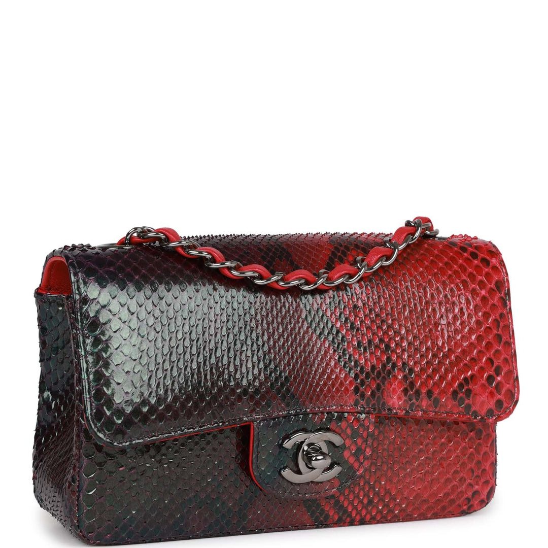 Top Quality Chanel Mini Rectangular Flap Bag Red and Black Python Ruthenium Hardware