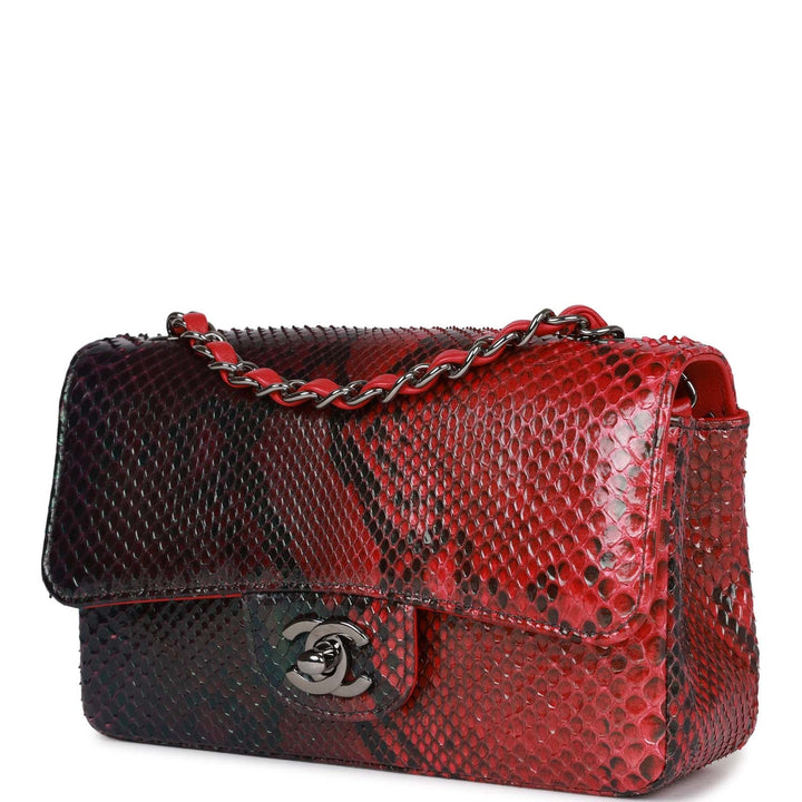 Top Quality Chanel Mini Rectangular Flap Bag Red and Black Python Ruthenium Hardware