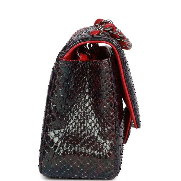 Top Quality Chanel Mini Rectangular Flap Bag Red and Black Python Ruthenium Hardware