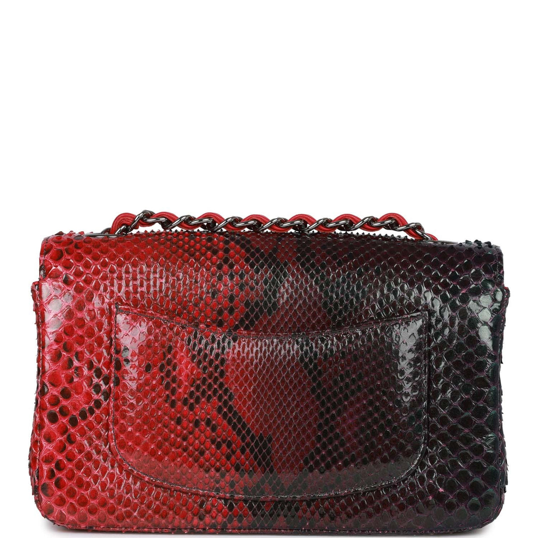 Top Quality Chanel Mini Rectangular Flap Bag Red and Black Python Ruthenium Hardware