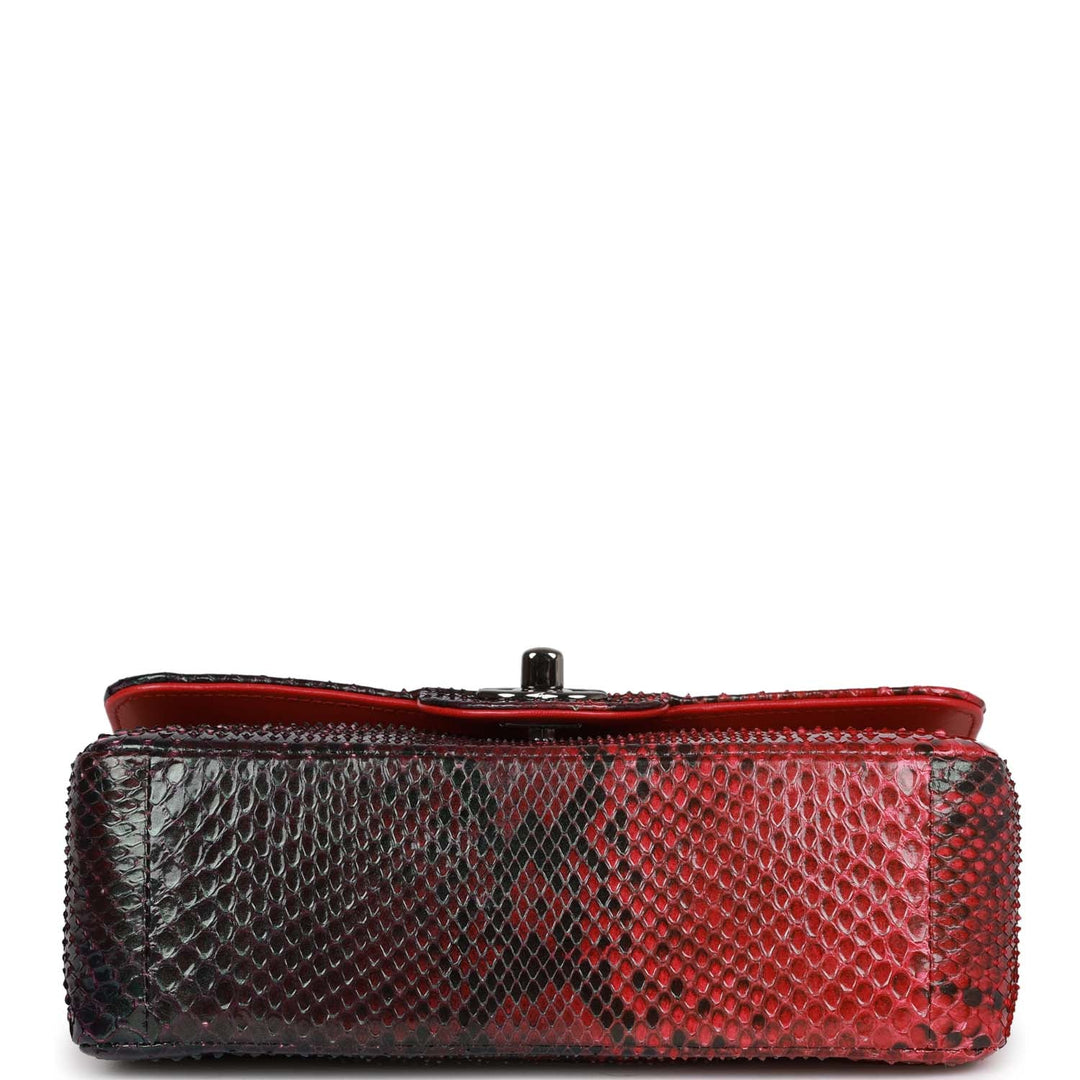 Top Quality Chanel Mini Rectangular Flap Bag Red and Black Python Ruthenium Hardware