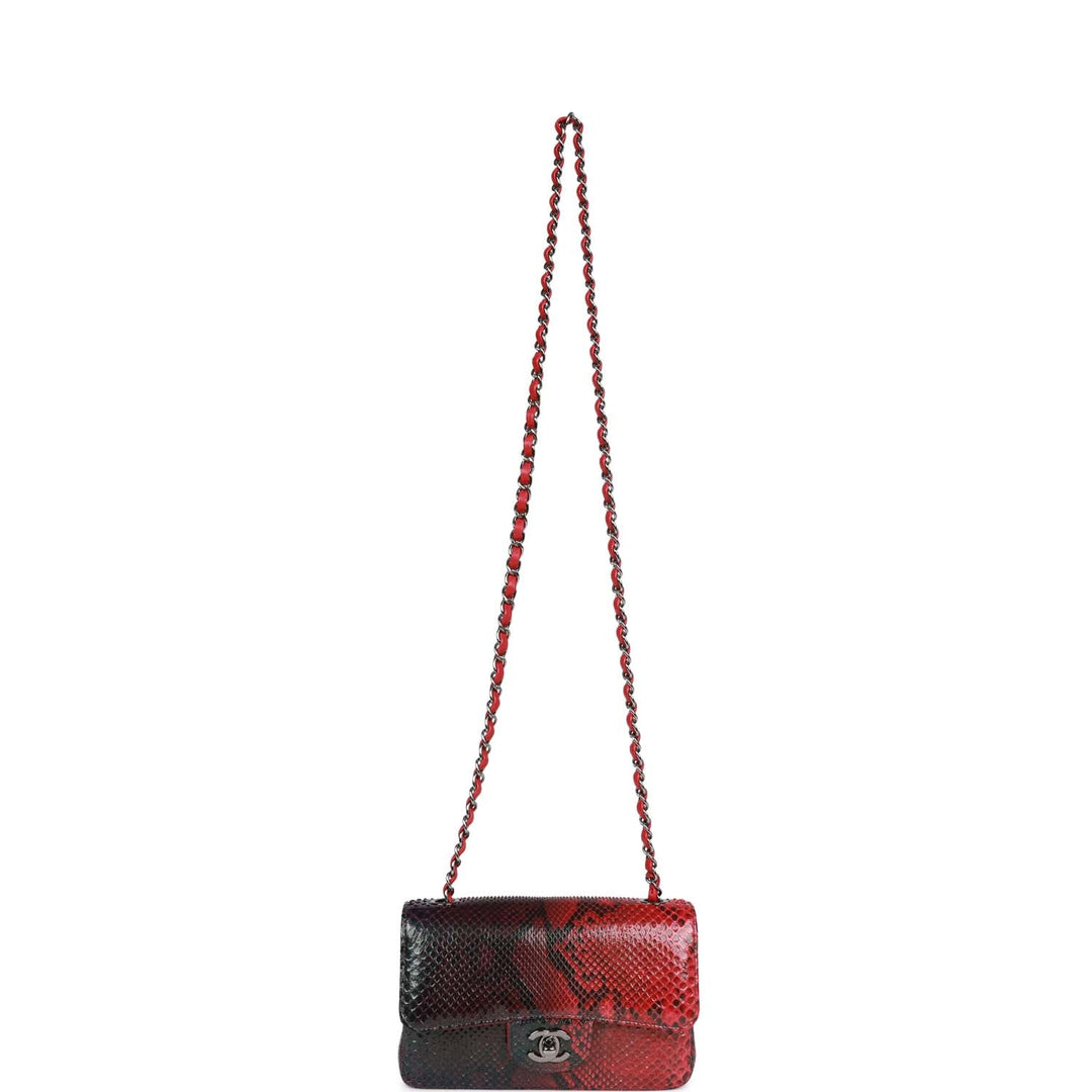 Top Quality Chanel Mini Rectangular Flap Bag Red and Black Python Ruthenium Hardware