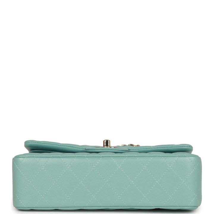 Top Quality Chanel Small Classic Double Flap Bag Tiffany Blue Caviar Light Gold Hardware