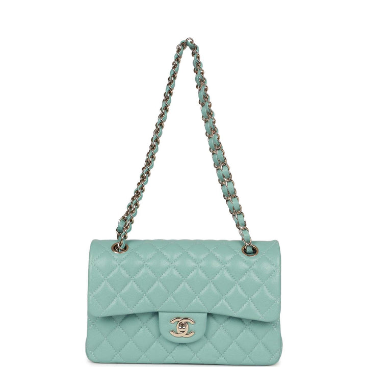Top Quality Chanel Small Classic Double Flap Bag Tiffany Blue Caviar Light Gold Hardware