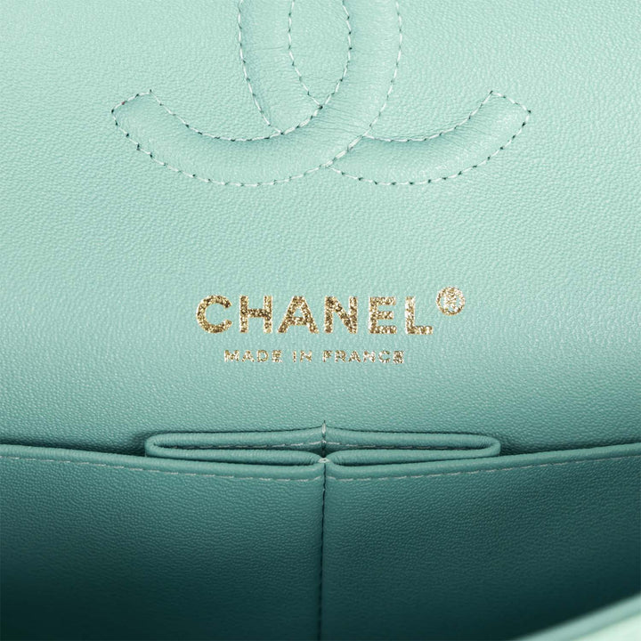 Top Quality Chanel Small Classic Double Flap Bag Tiffany Blue Caviar Light Gold Hardware