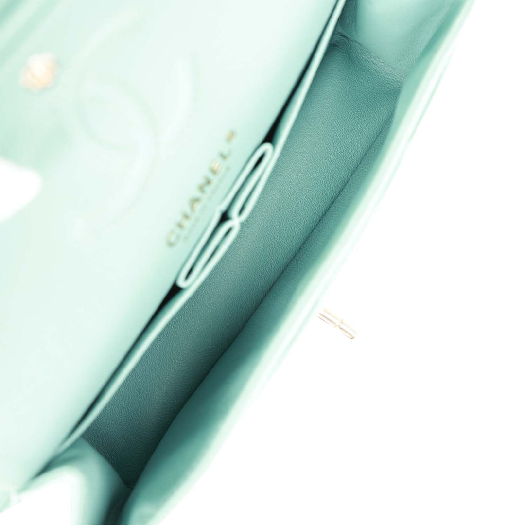 Top Quality Chanel Small Classic Double Flap Bag Tiffany Blue Caviar Light Gold Hardware
