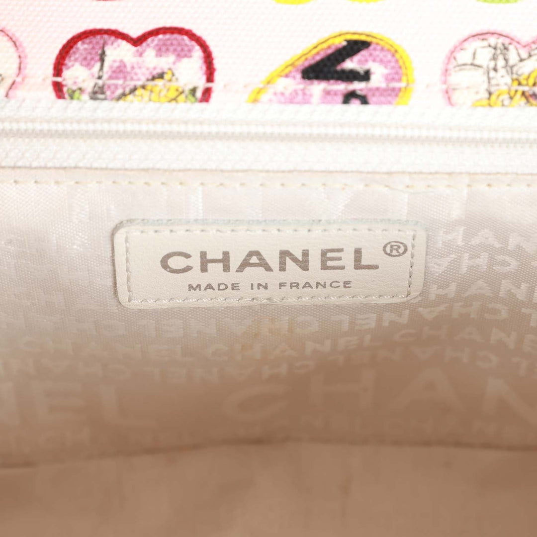 Top Quality Chanel Small Classic Coco Heart Motif Flap Bag Multicolor Canvas Silver Hardware