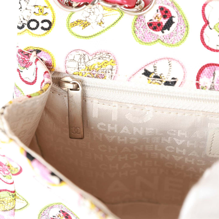 Top Quality Chanel Small Classic Coco Heart Motif Flap Bag Multicolor Canvas Silver Hardware