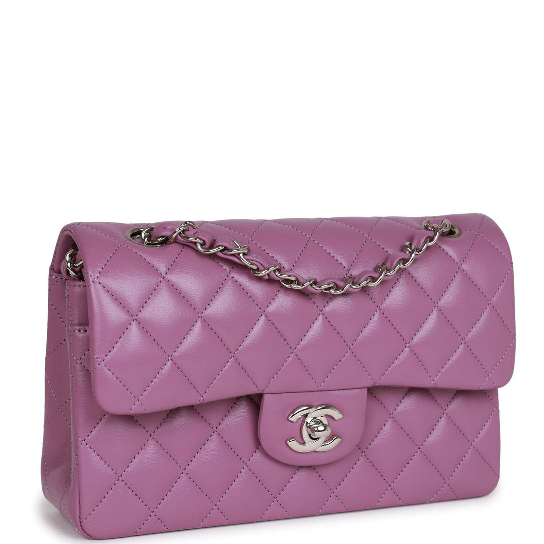 Top Quality Chanel Small Classic Double Flap Bag Purple Lambskin Silver Hardware