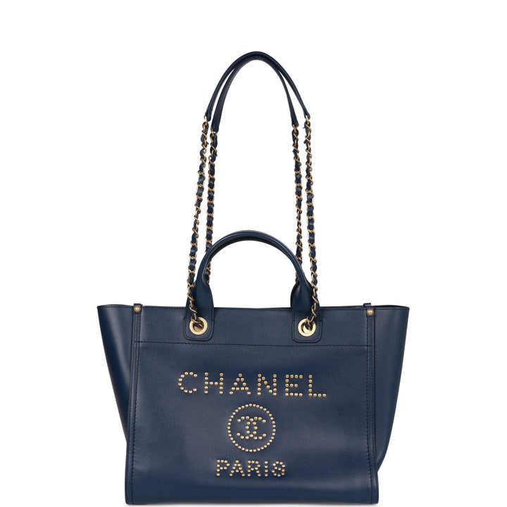 Top Quality Chanel Small Deauville Shopping Bag Blue Caviar Antique Gold Hardware