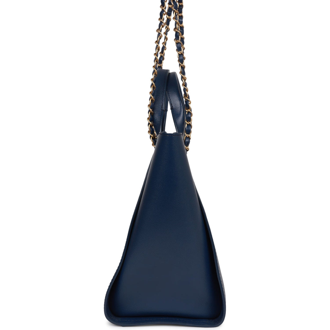 Top Quality Chanel Small Deauville Shopping Bag Blue Caviar Antique Gold Hardware