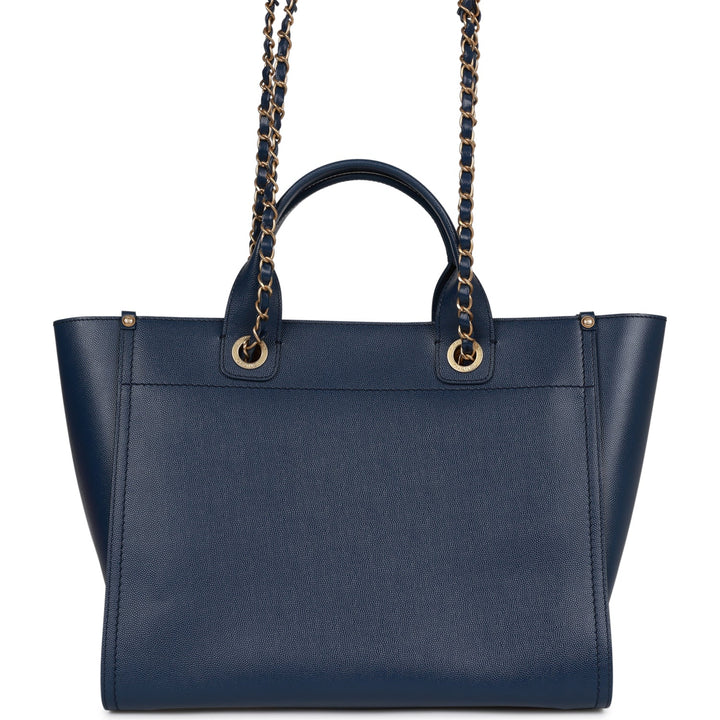 Top Quality Chanel Small Deauville Shopping Bag Blue Caviar Antique Gold Hardware