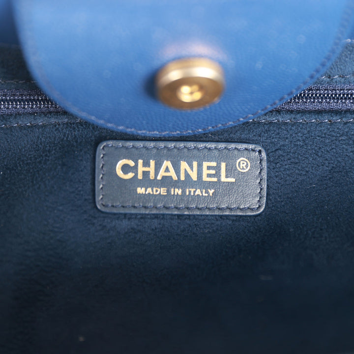 Top Quality Chanel Small Deauville Shopping Bag Blue Caviar Antique Gold Hardware