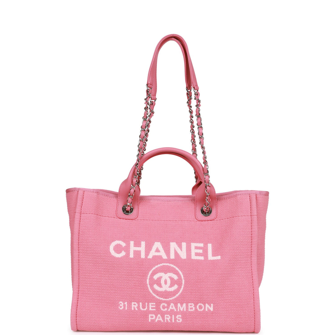 Top Quality Chanel Small Deauville Shopping Bag Pink Boucle Silver Hardware