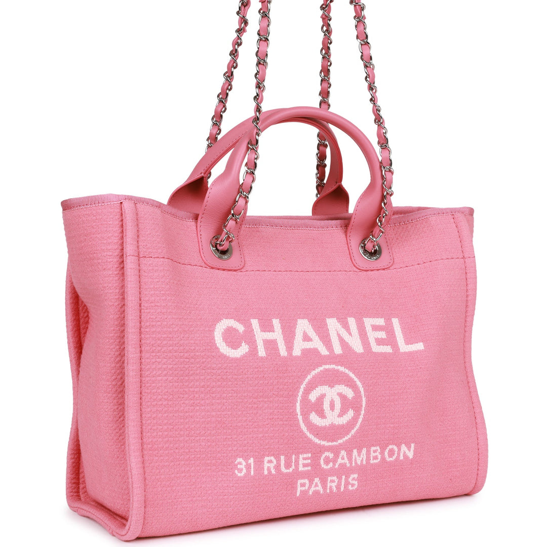 Top Quality Chanel Small Deauville Shopping Bag Pink Boucle Silver Hardware