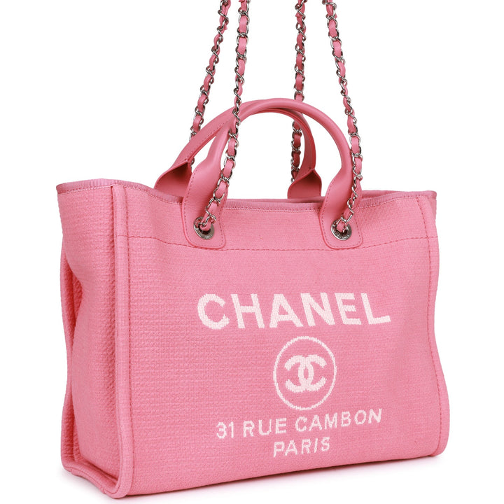 Top Quality Chanel Small Deauville Shopping Bag Pink Boucle Silver Hardware