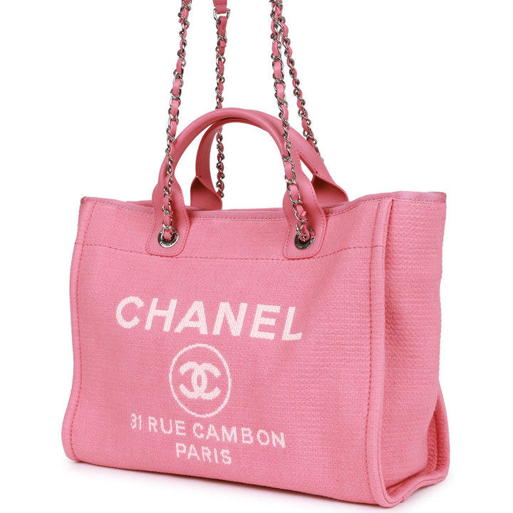 Top Quality Chanel Small Deauville Shopping Bag Pink Boucle Silver Hardware