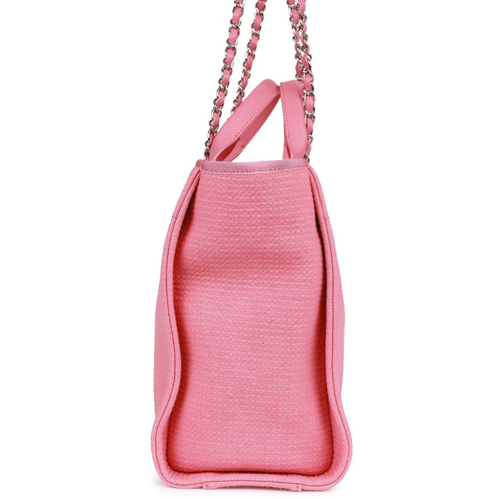 Top Quality Chanel Small Deauville Shopping Bag Pink Boucle Silver Hardware