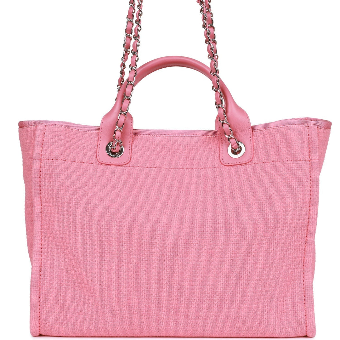 Top Quality Chanel Small Deauville Shopping Bag Pink Boucle Silver Hardware