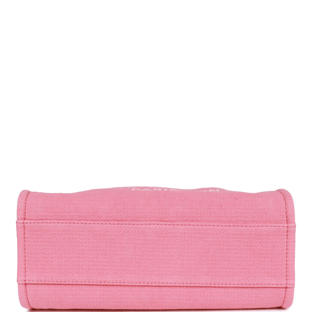 Top Quality Chanel Small Deauville Shopping Bag Pink Boucle Silver Hardware