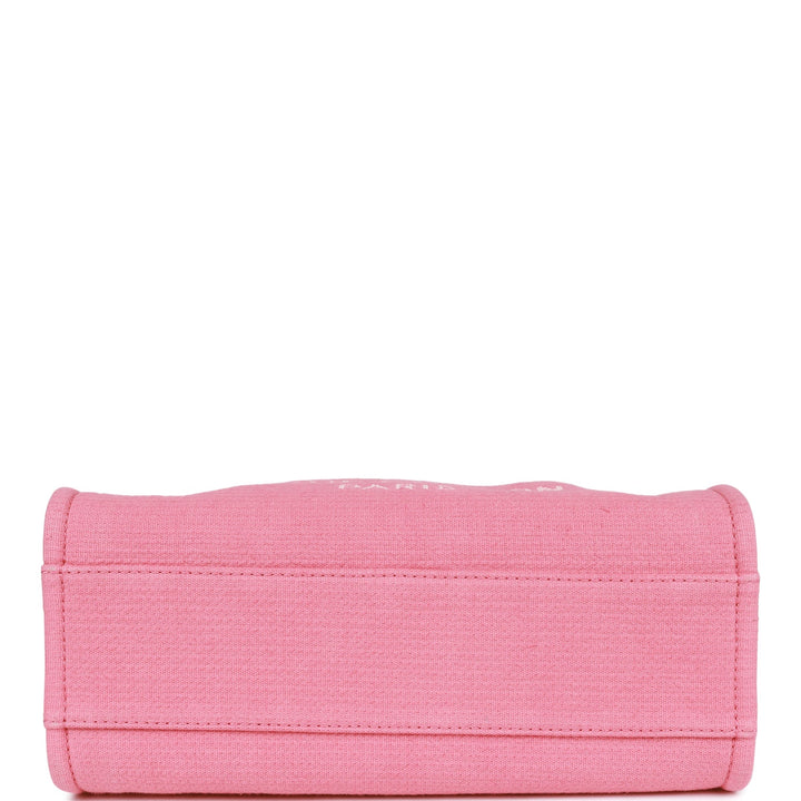 Top Quality Chanel Small Deauville Shopping Bag Pink Boucle Silver Hardware