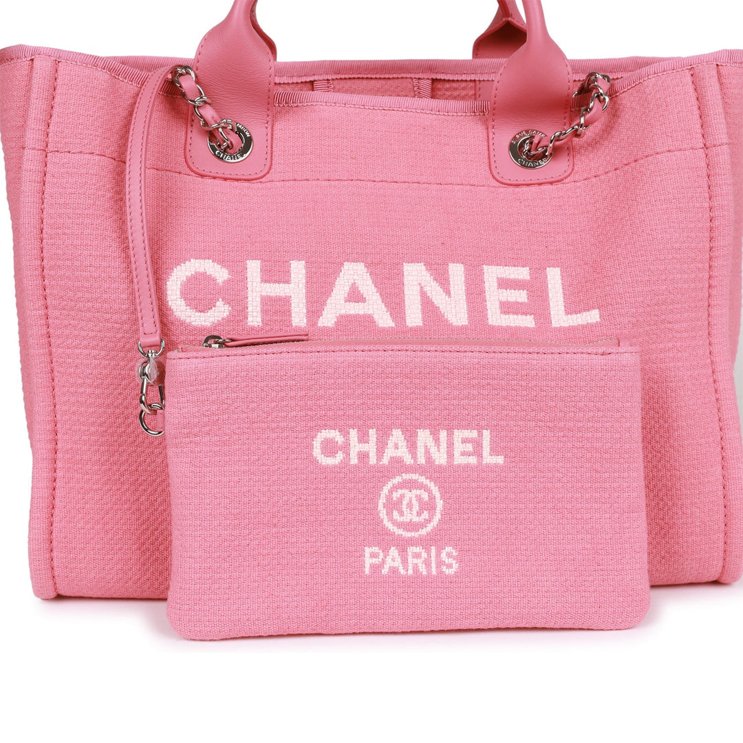 Top Quality Chanel Small Deauville Shopping Bag Pink Boucle Silver Hardware
