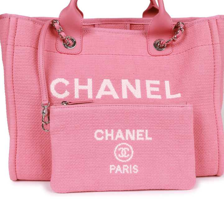 Top Quality Chanel Small Deauville Shopping Bag Pink Boucle Silver Hardware