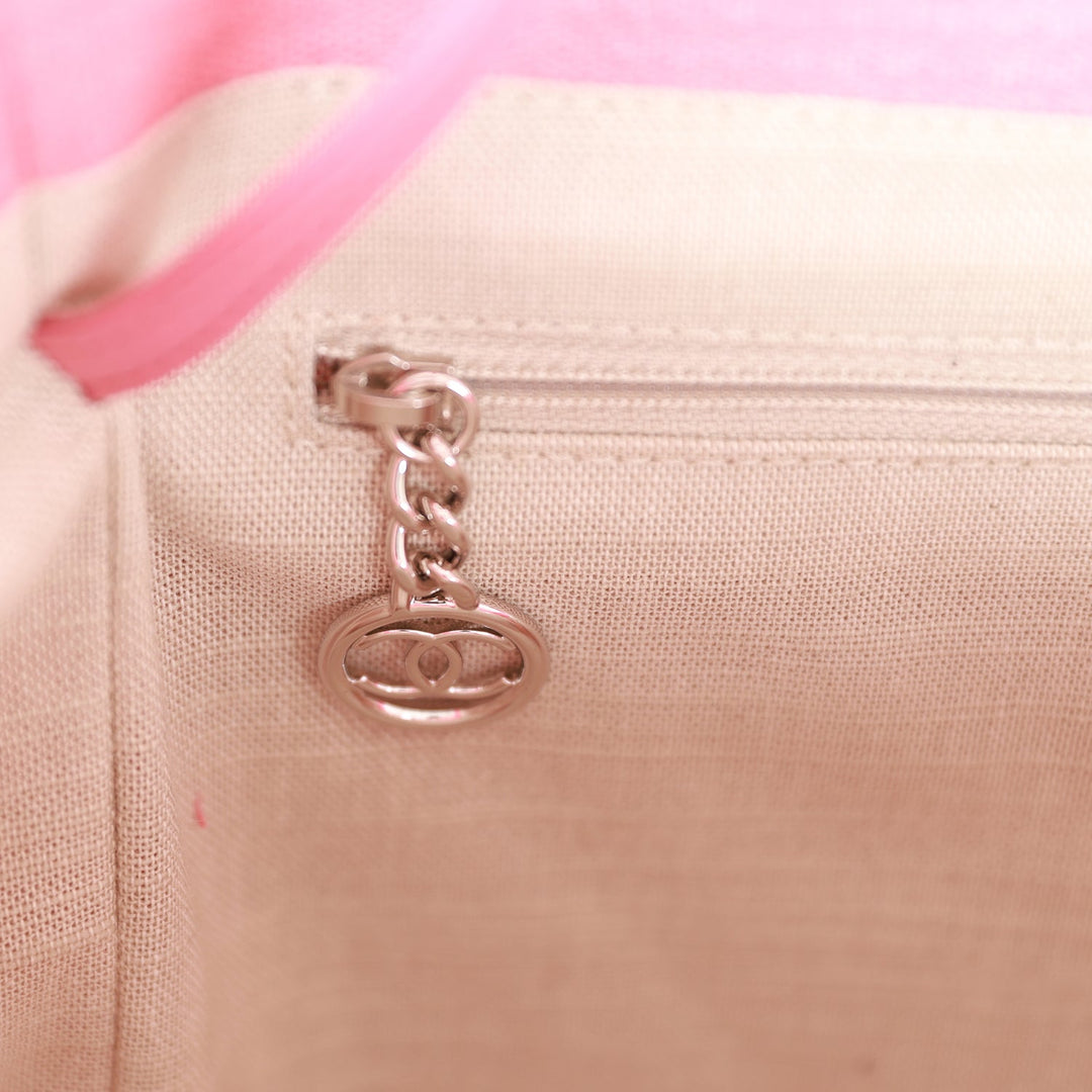 Top Quality Chanel Small Deauville Shopping Bag Pink Boucle Silver Hardware