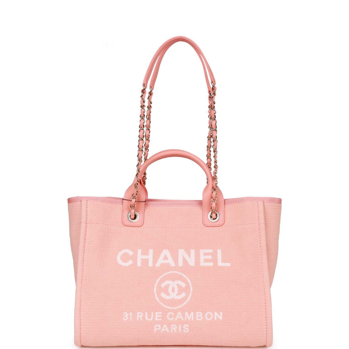 Top Quality Chanel Small Deauville Shopping Bag Pink Boucle Light Gold Hardware