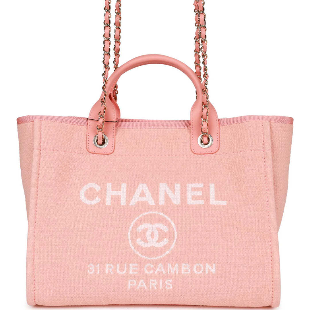 Top Quality Chanel Small Deauville Shopping Bag Pink Boucle Light Gold Hardware