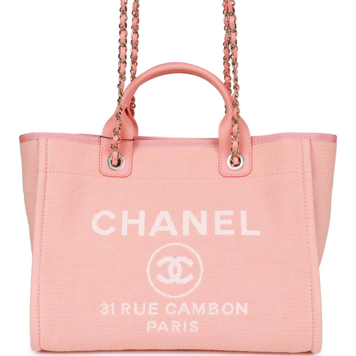 Top Quality Chanel Small Deauville Shopping Bag Pink Boucle Light Gold Hardware