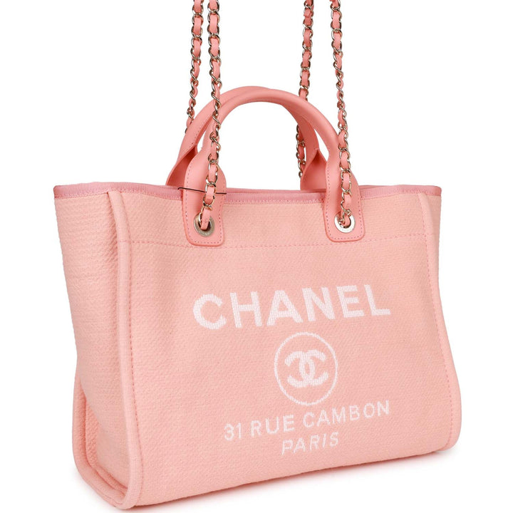 Top Quality Chanel Small Deauville Shopping Bag Pink Boucle Light Gold Hardware