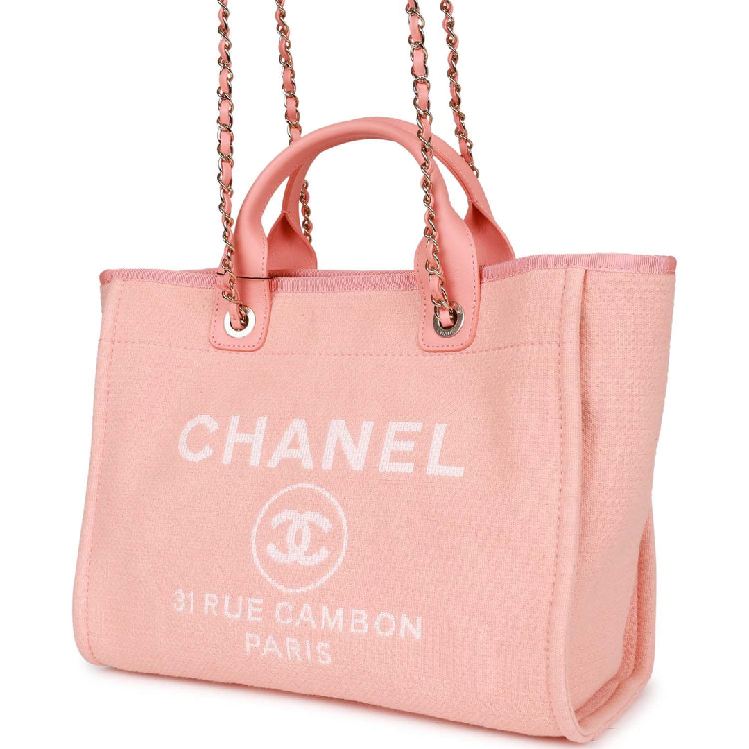 Top Quality Chanel Small Deauville Shopping Bag Pink Boucle Light Gold Hardware