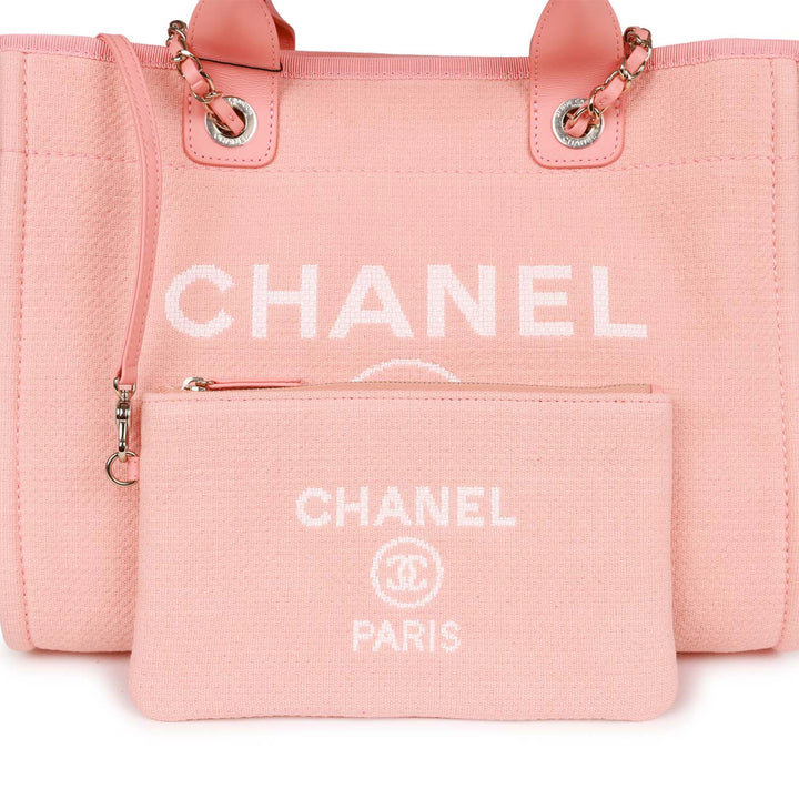 Top Quality Chanel Small Deauville Shopping Bag Pink Boucle Light Gold Hardware