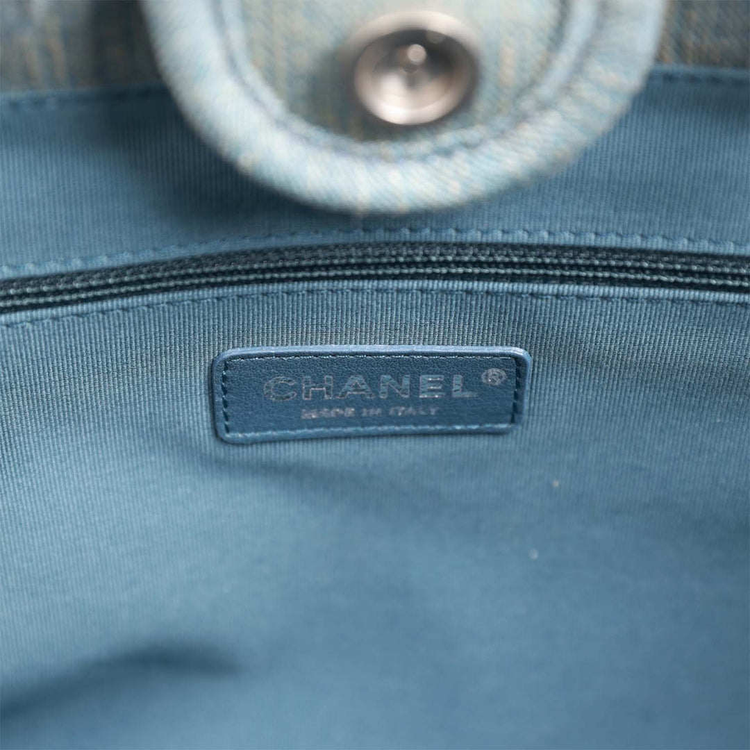 Top Quality Chanel Small Deauville Shopping Bag Distressed Blue Denim Aged Silver Hardware