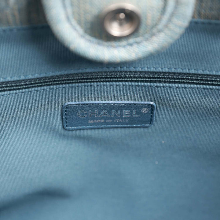 Top Quality Chanel Small Deauville Shopping Bag Distressed Blue Denim Aged Silver Hardware