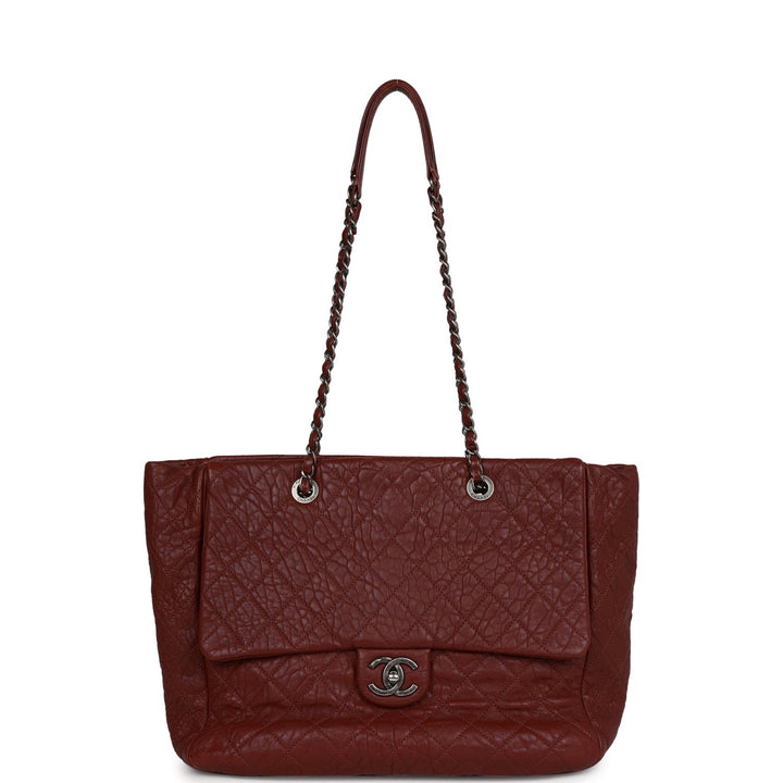 Top Quality Chanel Large Duo Tote Bag Burgundy Calfskin Ruthenium Hardware